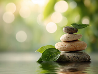 Stones and leaves creating a peaceful atmosphere, ideal for meditation and relaxation
