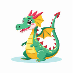 Fototapeta premium Adorable cartoon dragon with vibrant colors and friendly expression in isolated illustration