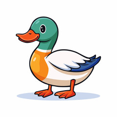 Obraz premium Adorable cartoon duck with vibrant colors and expressive eyes standing on a white background