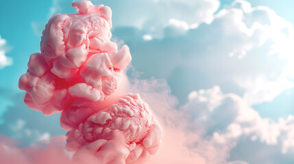 Sweet pink clouds like cotton candy, fantasy background