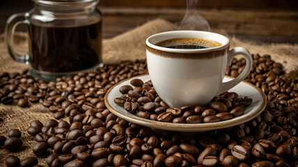 Fototapeta premium cup of coffee with beans