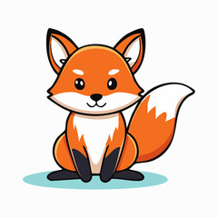 Fototapeta premium Adorable cartoon fox sitting on a light blue surface with a curious expression