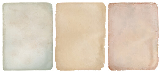 Set of vintage torn paper sheets isolated on transparent background, old parchment textures for scrapbooking