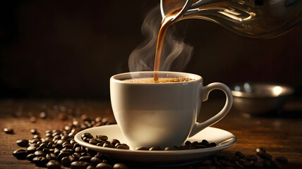 cup of coffee with beans