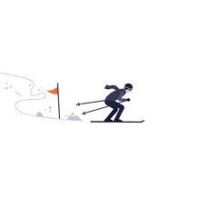 Fototapeta premium A minimalist illustration of a skier in a dynamic pose, speeding downhill and kicking up a spray of snow.