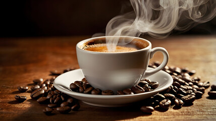 cup of coffee with beans