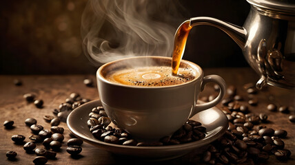 cup of coffee with beans