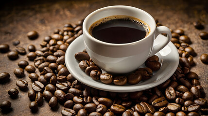 cup of coffee with beans