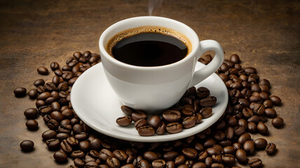 cup of coffee with beans