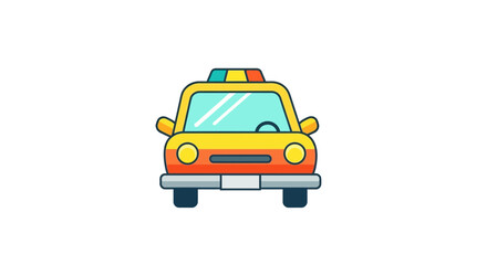 Colorful cartoon illustration of a stylized yellow taxi cab on white background