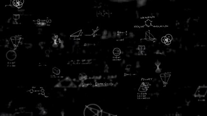 Digital numbers on blackboard with math and formulas animation - Powered by Adobe