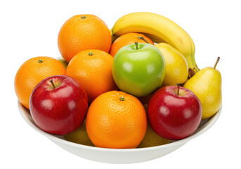 Bowl of fresh mixed fruits still life isolated on transparent background