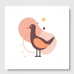 Fototapeta premium Stylized illustration of a bird with a brown body and orange accents, set against abstract shapes and colors, showcasing modern design and artistic creativity