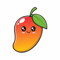 Obraz premium Adorable Mango Cartoon Character with Big Eyes and Smiling Face on White Background