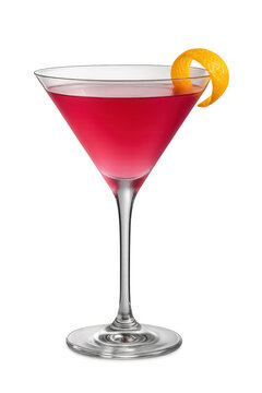 Cosmopolitan on transparent PNG; sleek pink martini, studio-lit.
