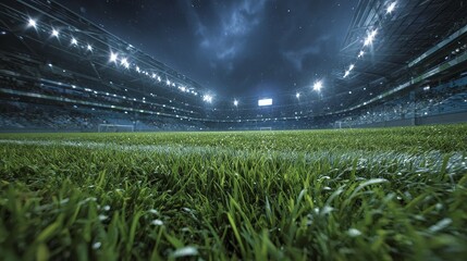 Night soccer stadium under floodlights, soccer stadium at night with bright lights, soccer stadium at night for sports photography