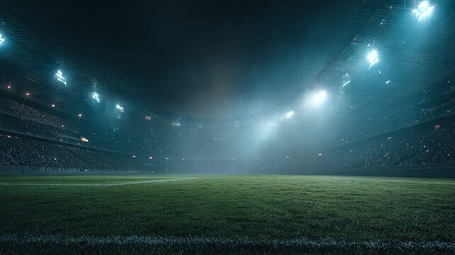 Night soccer stadium under floodlights, soccer stadium at night with bright lights, soccer stadium at night for sports photography - Powered by Adobe