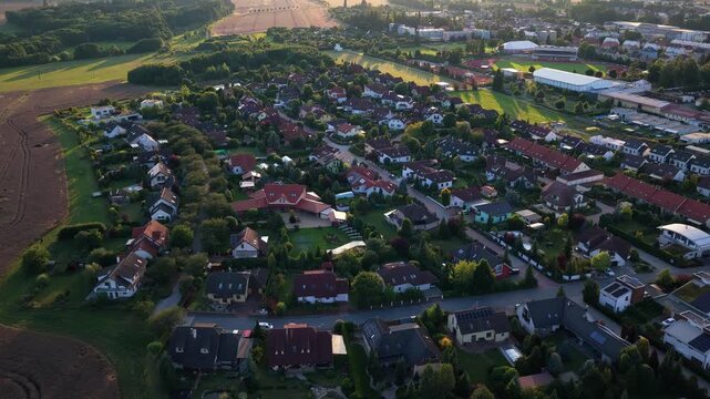 A family house residence located in a green suburb in Svitavy. Drone view of a new development district
