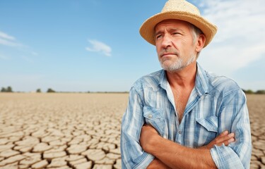 Impacts of climate change on agriculture a weathered farmer looks over desiccated fields