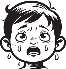 Tearful Distress: An emotive monochrome illustration portrays a young child, tears streaming down the face, conveying profound sadness and vulnerability. 