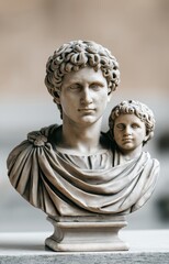 Classical education session with a philosopher and student at a marble desk