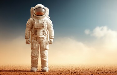 Solitary astronaut exploring the vast Martian landscape, embracing the tranquility of the infinite cosmos