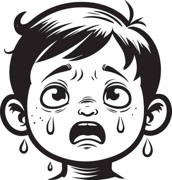 Tearful Distress: An emotive monochrome illustration portrays a young child, tears streaming down the face, conveying profound sadness and vulnerability. 