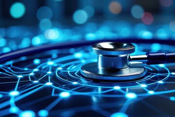 Stethoscope on a digital network representing healthcare technology