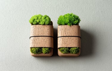 Beige cork notebook with elastic band paired with vibrant green plant accents for a serene workspace aesthetic