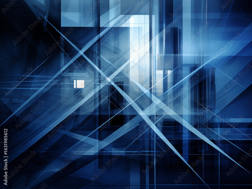 Fototapete dynamic abstract geometric architecture with sharp blue lines and light creating depth and modern so