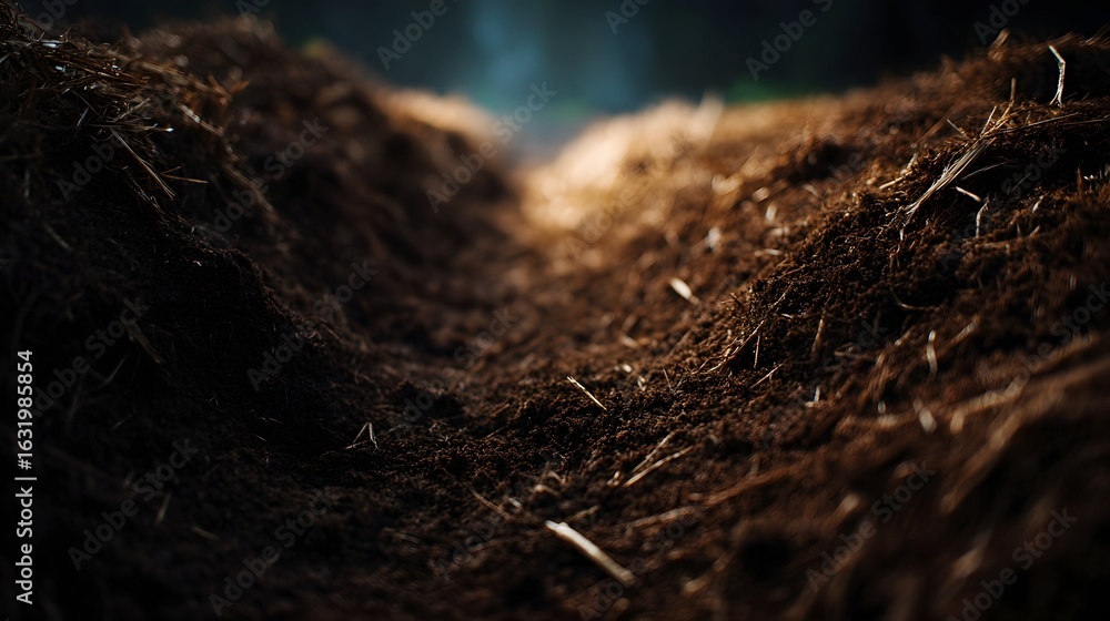 Poster mulching layer covering farm soil with moisture conservation lighting and sharp focus