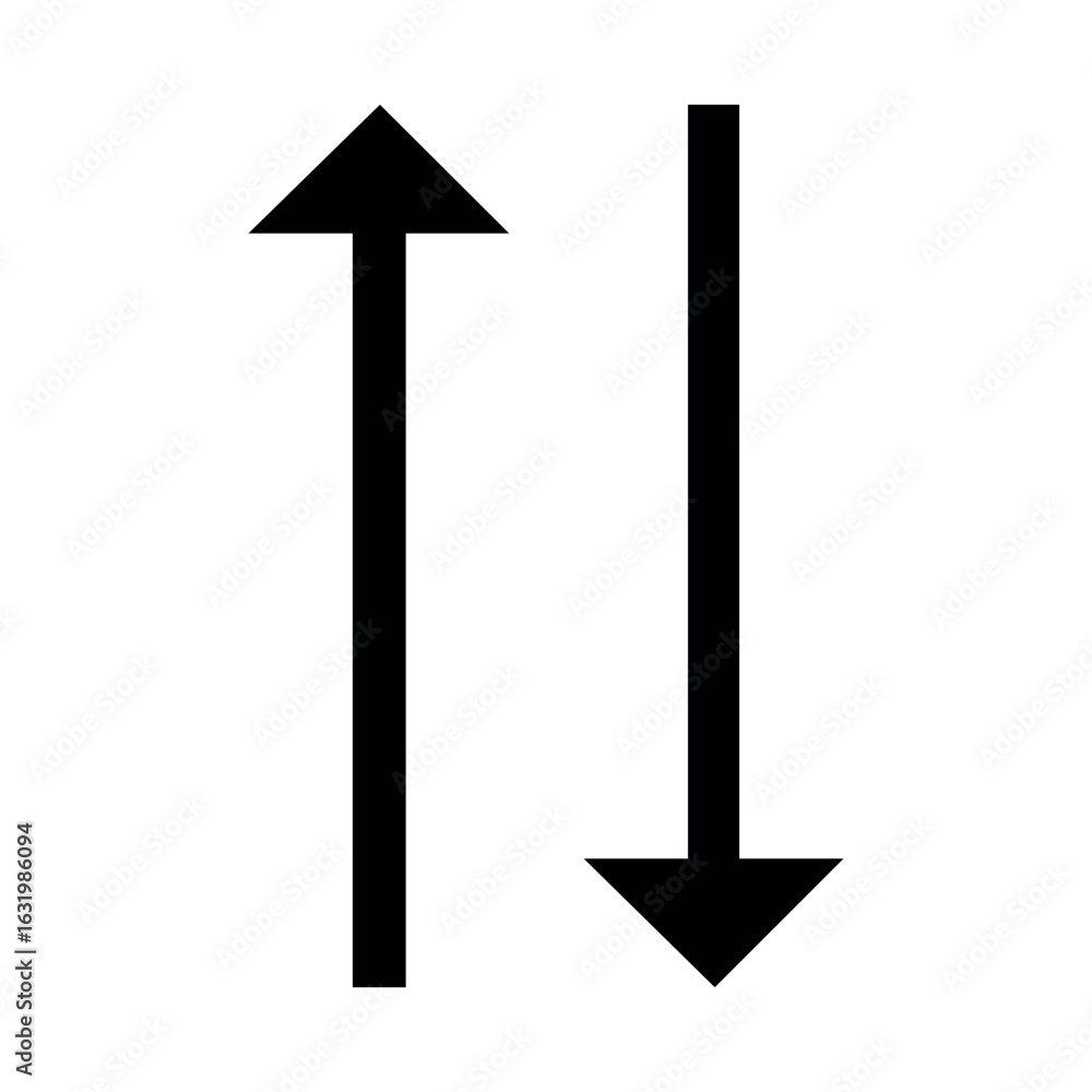 Aufkleber two vertical arrows one pointing up and the other pointing down indicating movement in opposite dire