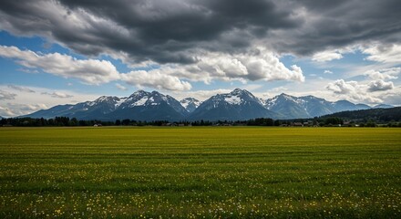 Fototapeta premium Picturesque Alpine Meadow Under a Dramatic Sky