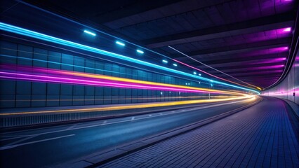 Dynamic Light Trails in a Futuristic Urban Tunnel at Night