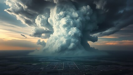 Fototapeta premium A massive storm cloud looming over a fragile circuit board, symbolizing technological vulnerability.