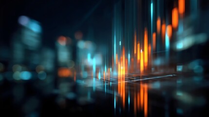 Fototapeta premium Dynamic financial data visualization showcasing abstract bar charts with vibrant orange and blue hues.