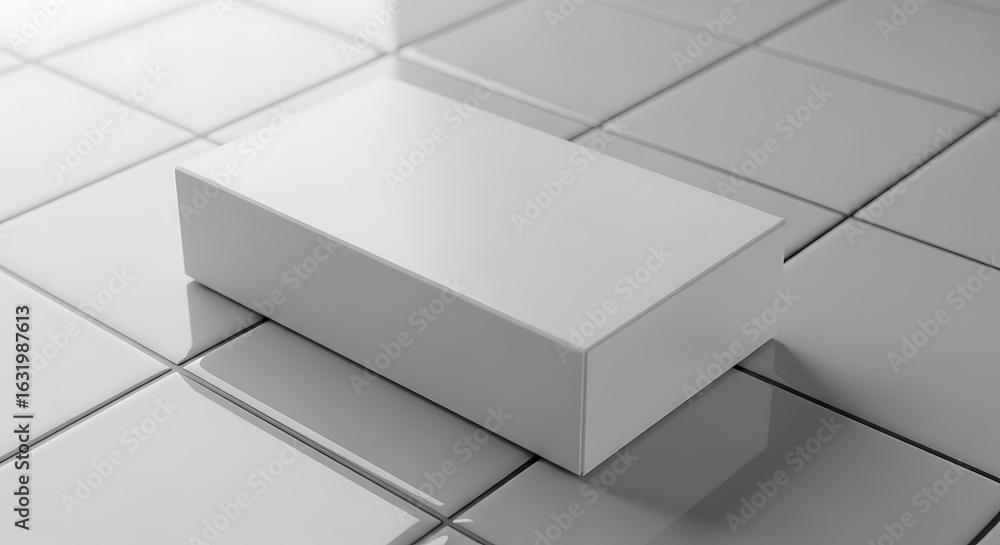 Aufkleber white rectangular box resting on a grid with clean reflections