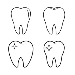 line art cartoon style tooth set on the white background