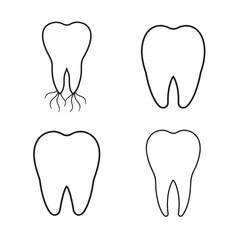 line art cartoon style tooth set on the white background