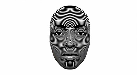 Striking optical illusion portrait of a woman with black and white lines
