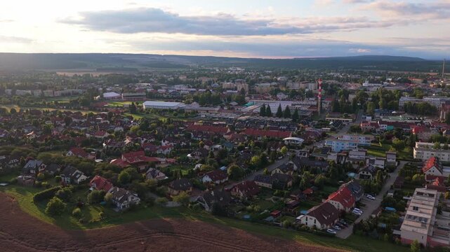 The city of Svitavy with its family houses, green streets and parks offers a peaceful life for its residents. Drone view, Czech Republic