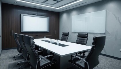 Empty contemporary conference room interior with nobody and modern furniture