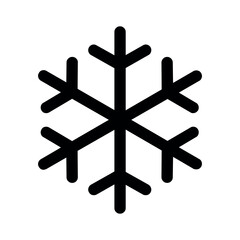 Isolated black snowflake with six branches and each branch has two smaller branches on a white background