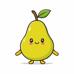 Adorable Pear Cartoon Character with Smiling Face and Gentle Expression Displayed