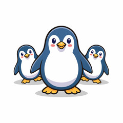 Fototapeta premium A charming cartoon depiction of a penguin family, featuring an adult and two chicks
