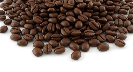 Naklejka premium Abundant Pile of Smooth, Roasted Coffee Beans Isolated on a Bright White Surface