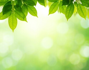 Naklejka premium Fresh green leaves on blurry background