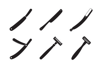 silhouette various classic safety razor set on white background