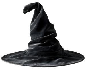 Halloween Witch wizard's hat in black, png isolated on transparent background with clipping path for Autumn seasonal holiday costume...