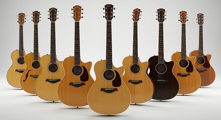 Harmonious Array: A Diverse Collection of Acoustic Guitars in a Studio Setting
